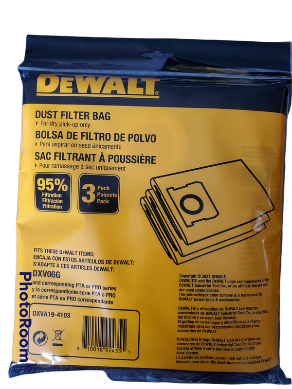 DXVA19-4103 - DeWalt 6 Gallon Dust Bag (Pack of 3) - Alton