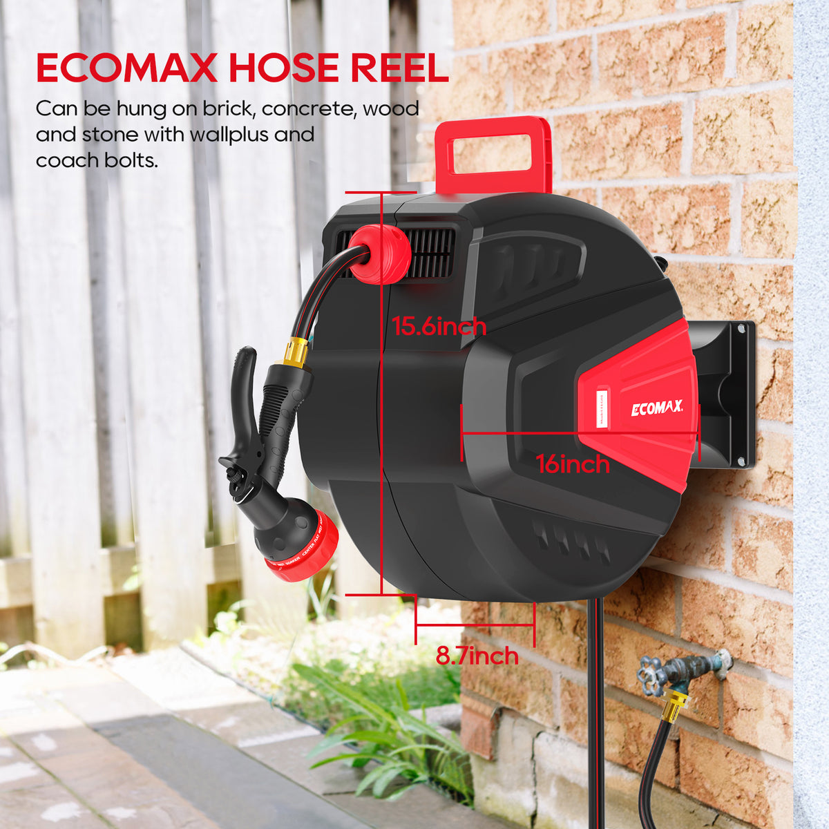 Ecomax 100ft Retractable Garden Hose Reel
