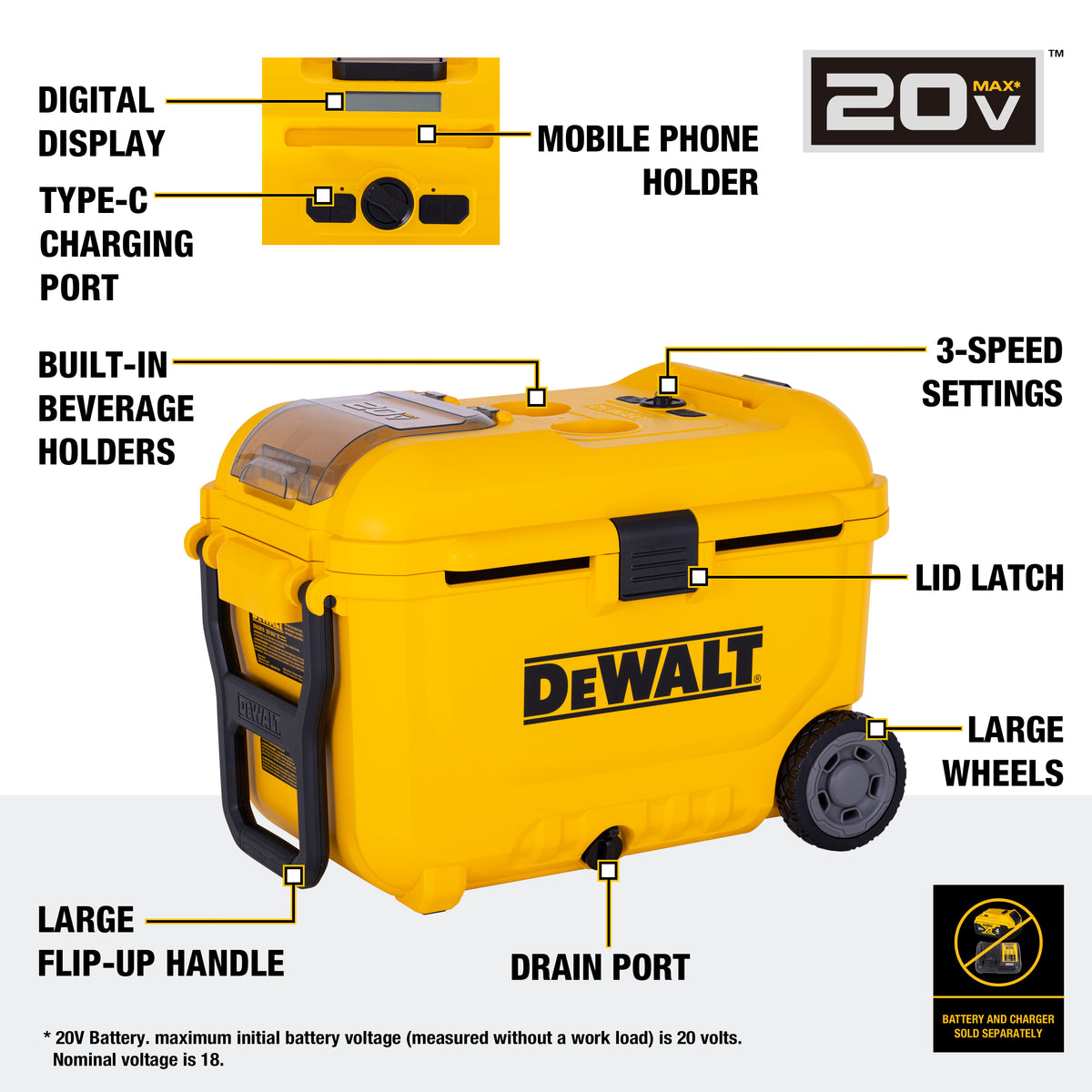 DEWALT 20V MAX Portable Air Cooler with Digital Display, 3-Speed-Tool Only DXACN01B