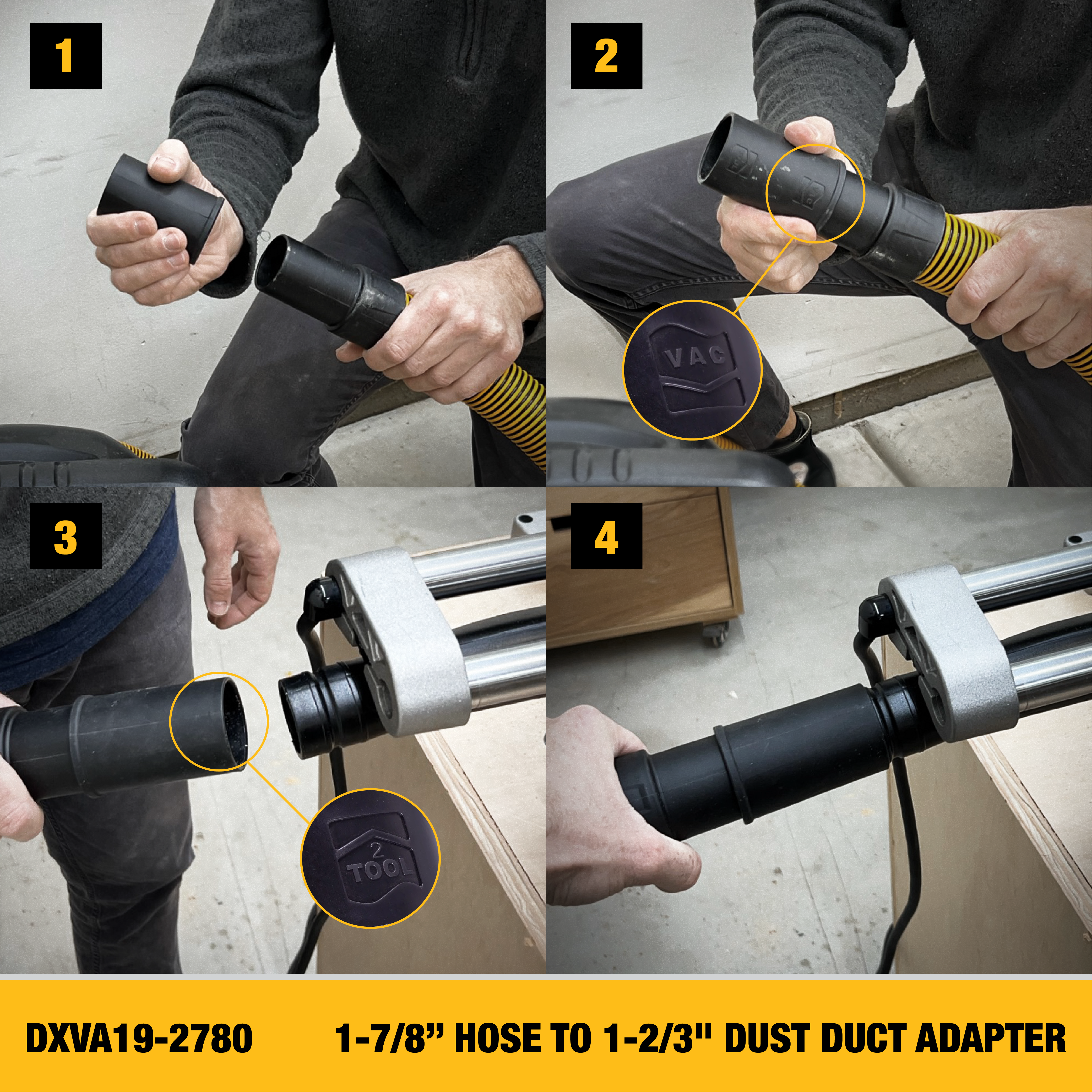DXVA19-2780 - DeWalt Adapter 1-7/8 inch Hose to 1-2/3 inch Power