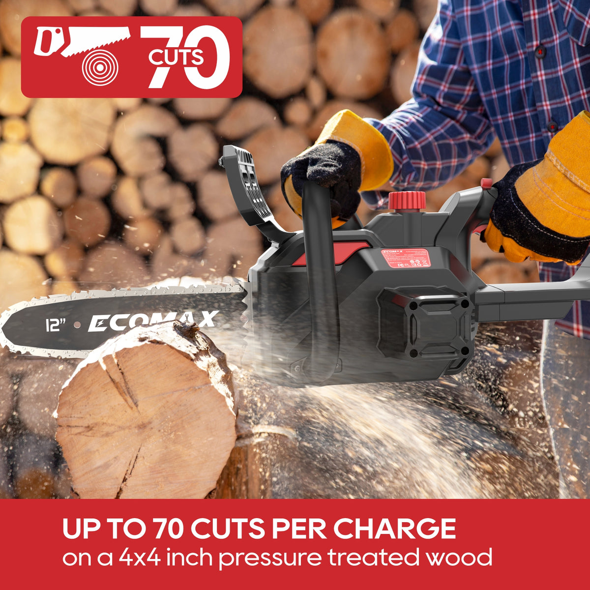 Ecomax 12&quot; Cordless Electric Chainsaw