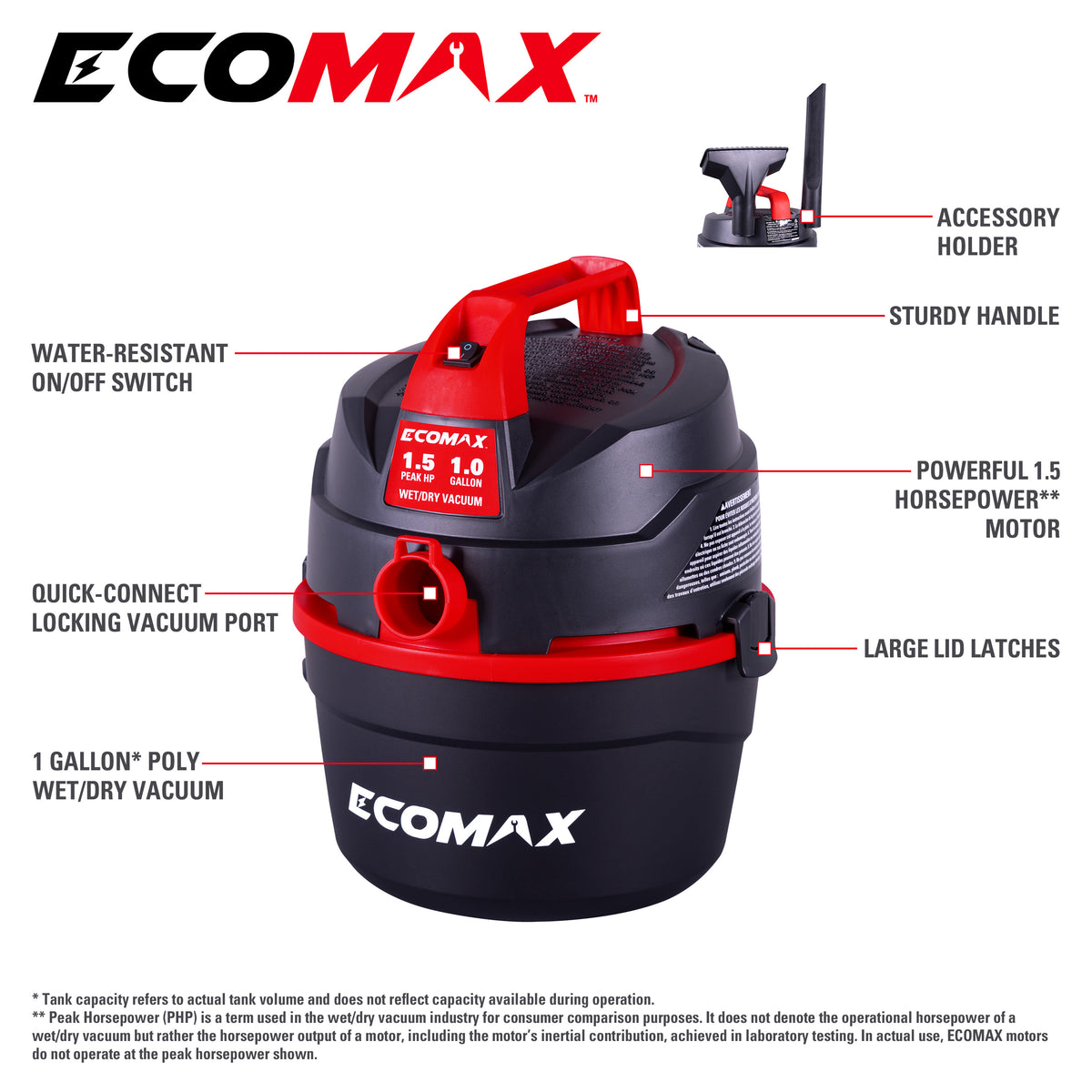 Ecomax 1 Gal 1.5HP Portable Poly Vac