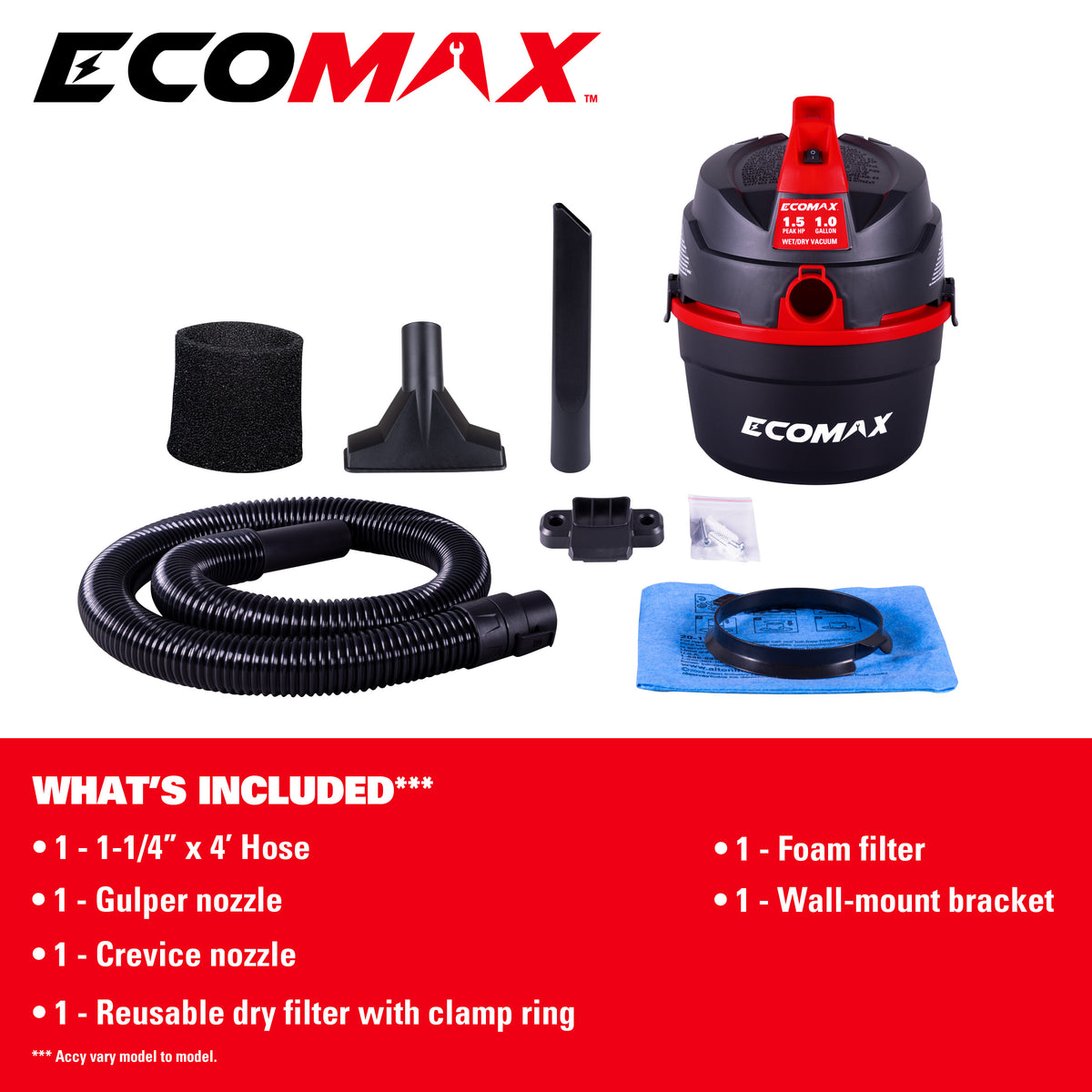 Ecomax 1 Gal 1.5HP Portable Poly Vac
