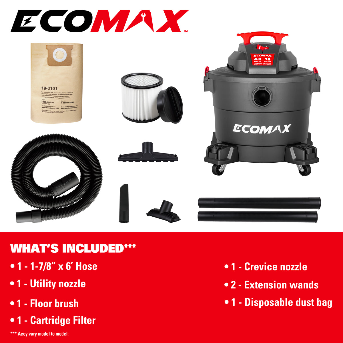 Ecomax 10 Gal 4HP Poly Vac