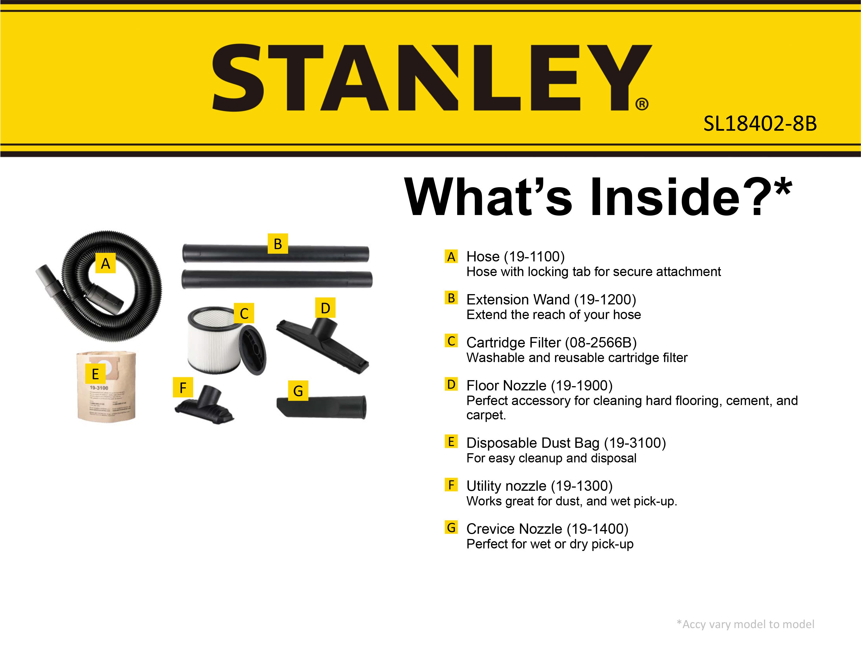 STANLEY 8 gal Stainless Steel Wet Dry Vacuum with Hose Accessories and Tool  Storage 