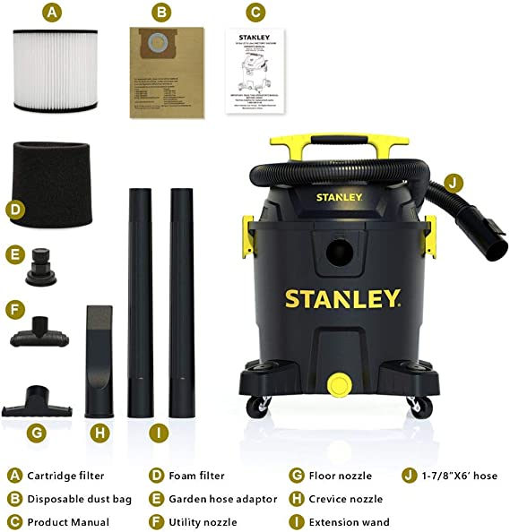 Stanley SL18701P-10A Wet/Dry Vacuum,10 Gallon 6.0 Peak HP