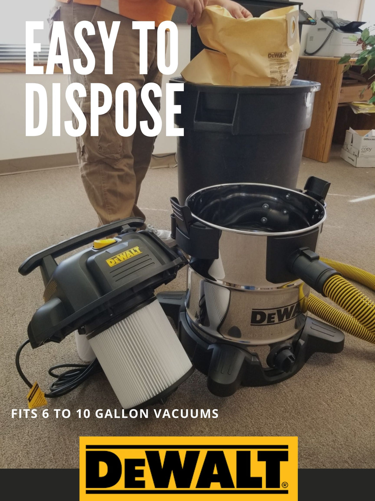 DXVA19-4101 DEWALT Disposable Filter Bag (3) for 6-10 Gallon DeWalt Wet/Dry Vacuums