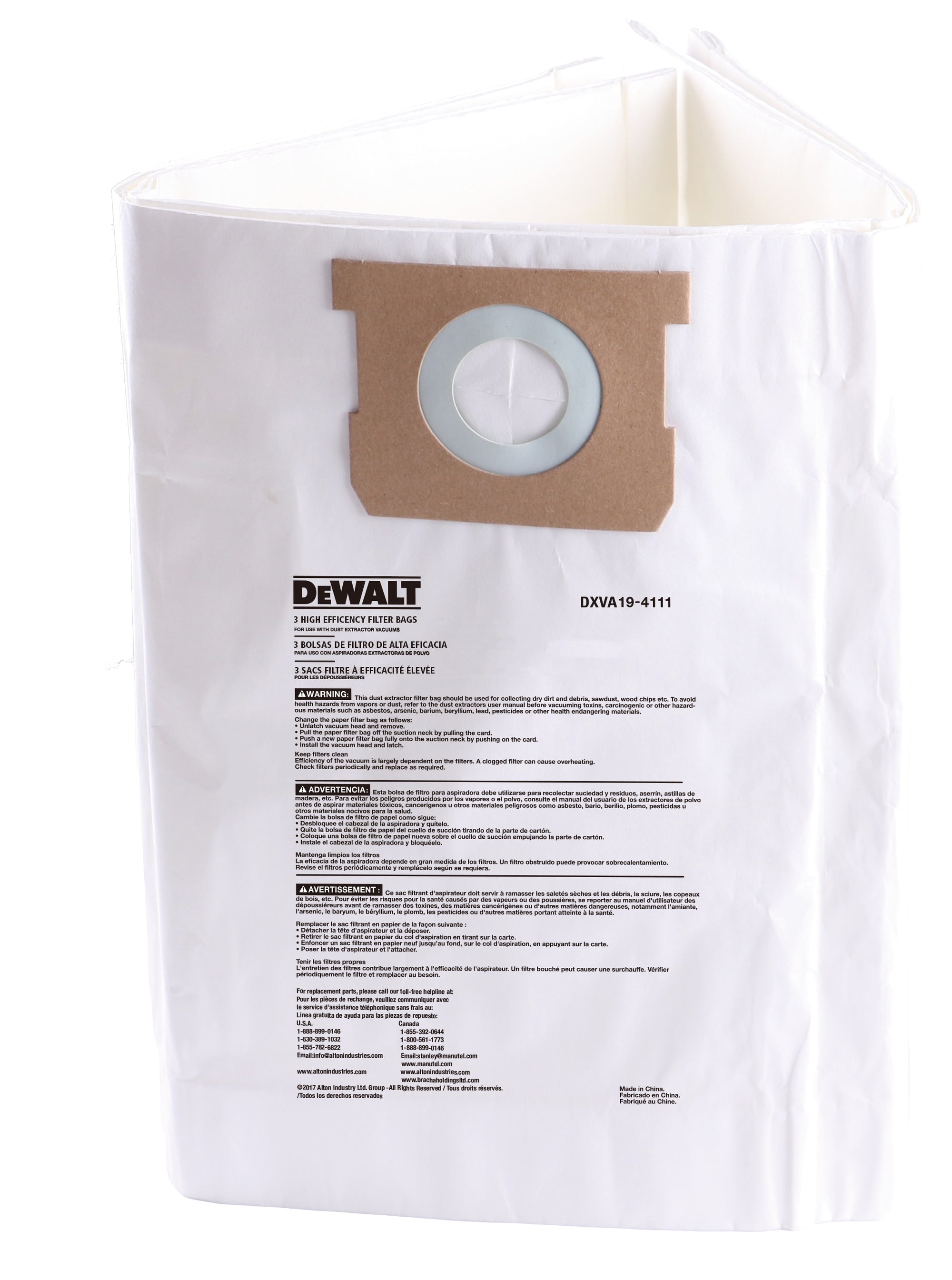DXVA19-4111 DeWalt High Efficiency Filter Bag (3) for 6-10 Gallon DeWalt Wet/Dry Vacuums